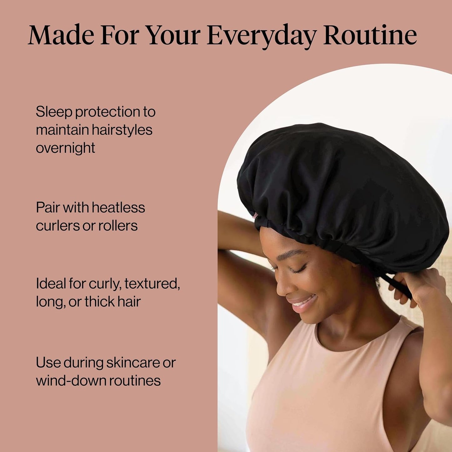 Kitsch XL Satin Bonnet for Sleeping - Softer Than Silk Bonnet For Sleeping Women - Secure Fit, Adjustable, Night Cap For Curly & Textured Hair - Prevents Breakage, Tangles & Thinning - Blush