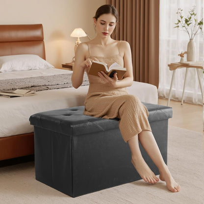 DUMOS 43 Inch Folding Storage Ottoman Bench, Large Hidden Storage Chest with Thicker Foam Padded Seat, End of Bed Foot Rest Stool for Bedroom Living Room Entryway, Load 660 lbs, Grey