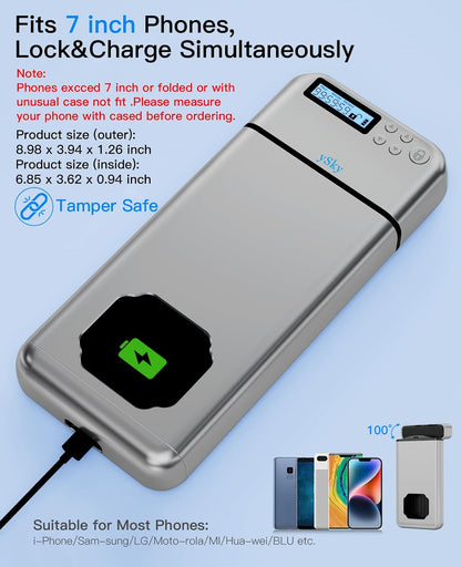 ySky Metal Phone Lock Box with Timer,Portable Timed Phone Lock Box for iPhone and Android Phones, Self-Control Timer Phone Locker to Help Kids,Students to Reduce Screen time,Phone Jail Box