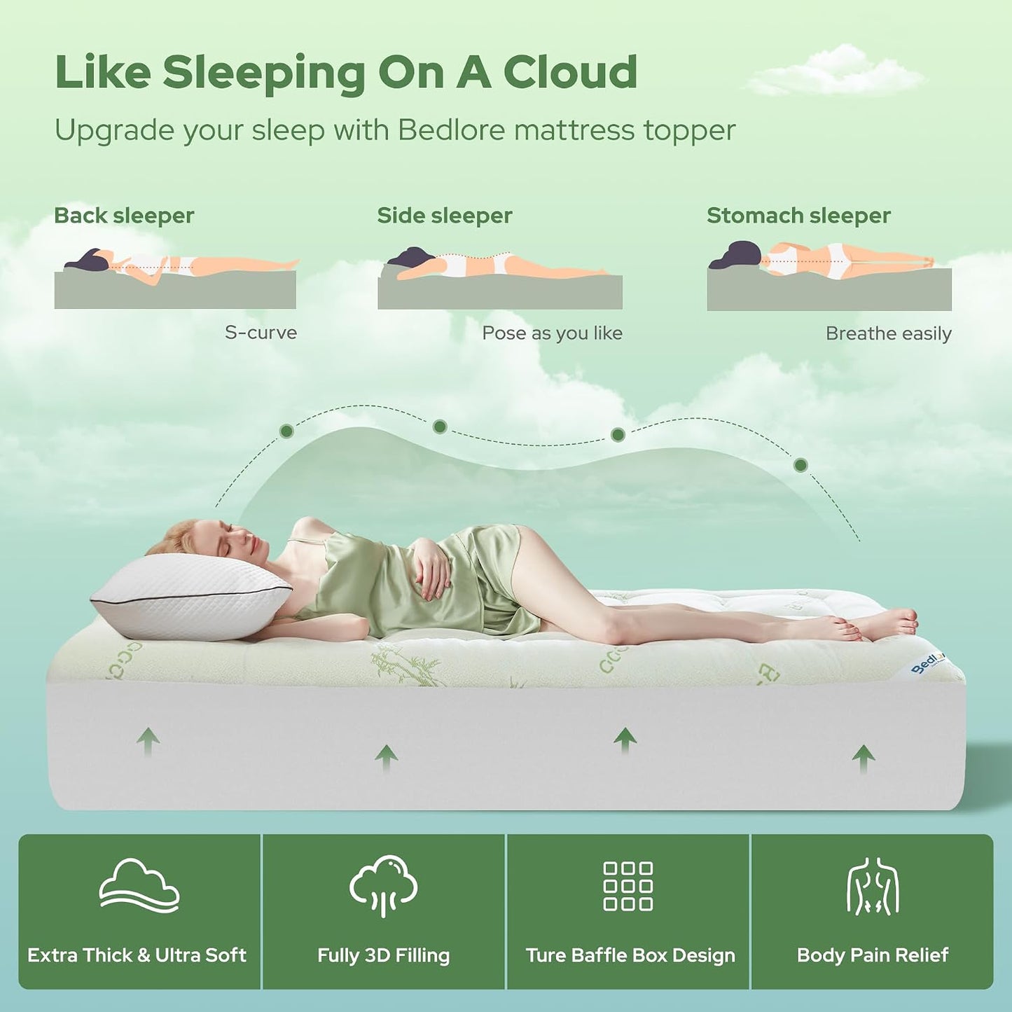 BEDLORE King Mattress Topper Viscose Derived from Bamboo, Thick Pillow Top Mattress Pad with Stretchable Pockets for 6"-18" Mattress, Soft Breathable Mattress Topper for Back Pain Relief(Dark Gray)