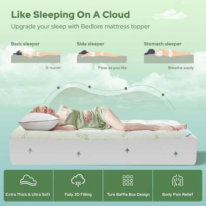 BEDLORE King Mattress Topper Viscose Derived from Bamboo, Thick Pillow Top Mattress Pad with Stretchable Pockets for 6"-18" Mattress, Soft Breathable Mattress Topper for Back Pain Relief(Dark Gray)