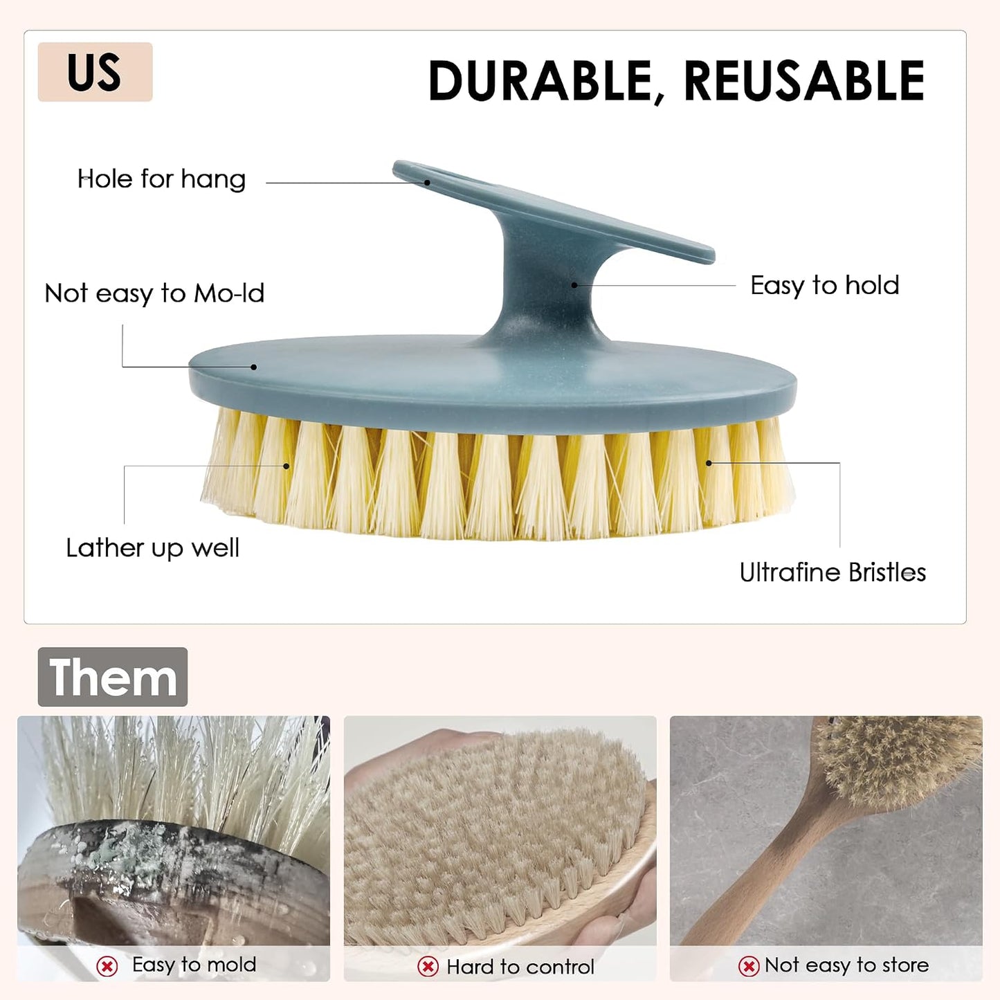 INNERNEED Food-Grade Soft Silicone Body Scrubber Shower Brush Handheld Cleansing Skin Brush, Gentle Exfoliating and Lather Well (Dark Green)