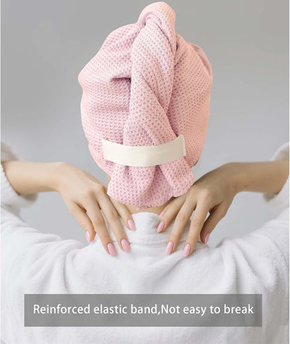ROLSHOL 2 Pack Microfiber Hair Towel Wrap for Women, 32" x 11" Waffle Weave Hair Plopping Towel for Curly, Long & Thick Hair, Anti-Frizz Hair Turbans for Wet Hair (Pink, Grey)