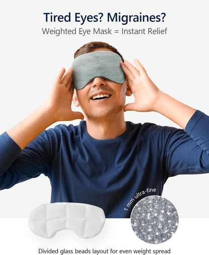 Mr. Sandman Weighted Eye Mask for Sleeping, Blackout Sleep Mask, Reversible Cool & Cozy Compress for Dry Eyes, Headache Migraine Relief, Eye Cover for Travel, Gifts for Women & Men, 0.5 lb, Grey