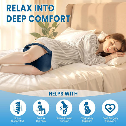Knee Pillow for Side Sleepers with Strap, Supportive Memory Foam Leg Pillow for Side Sleeping & Spine Support, Ergonomic Curved Design for Hips and Back, Light Grey