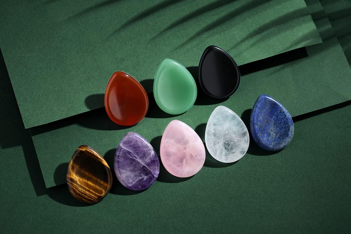 YATOJUZI Thumb Worry Stones for Anxiety Stress Relief Items Healing Crystals Natural Amethyst Rose Quartz Crystal Palm Pocket Stone Gemstones Meditation Reiki Spiritual Gifts for Women Men 2PCS