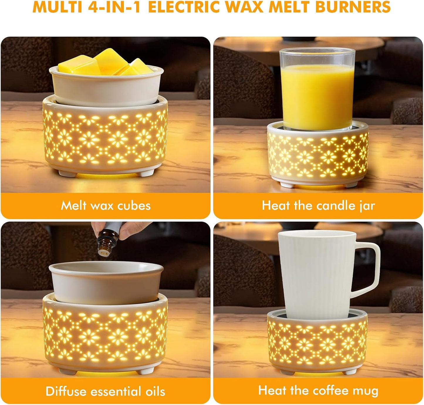 EQUSUPRO Wax Melt Warmer for Scented Wax Melts 3-in-1 Electric Ceramic Candle Wax Warmer Burner Fragrance Wax Melter for Home Office Bedroom Gift & Decor (Leaf)
