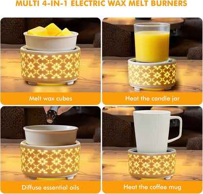 EQUSUPRO Wax Melt Warmer for Scented Wax Melts 3-in-1 Electric Ceramic Candle Wax Warmer Burner Fragrance Wax Melter for Home Office Bedroom Gift & Decor (Leaf)