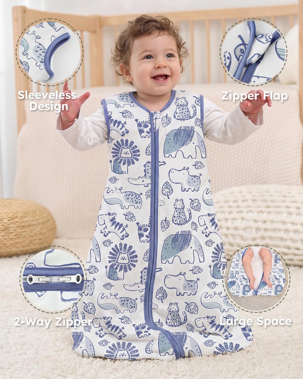 Yoofoss Baby Sleep Sack Baby Wearable Blanket 100% Cotton 2-Way Zipper Toddler Sleeping Sack