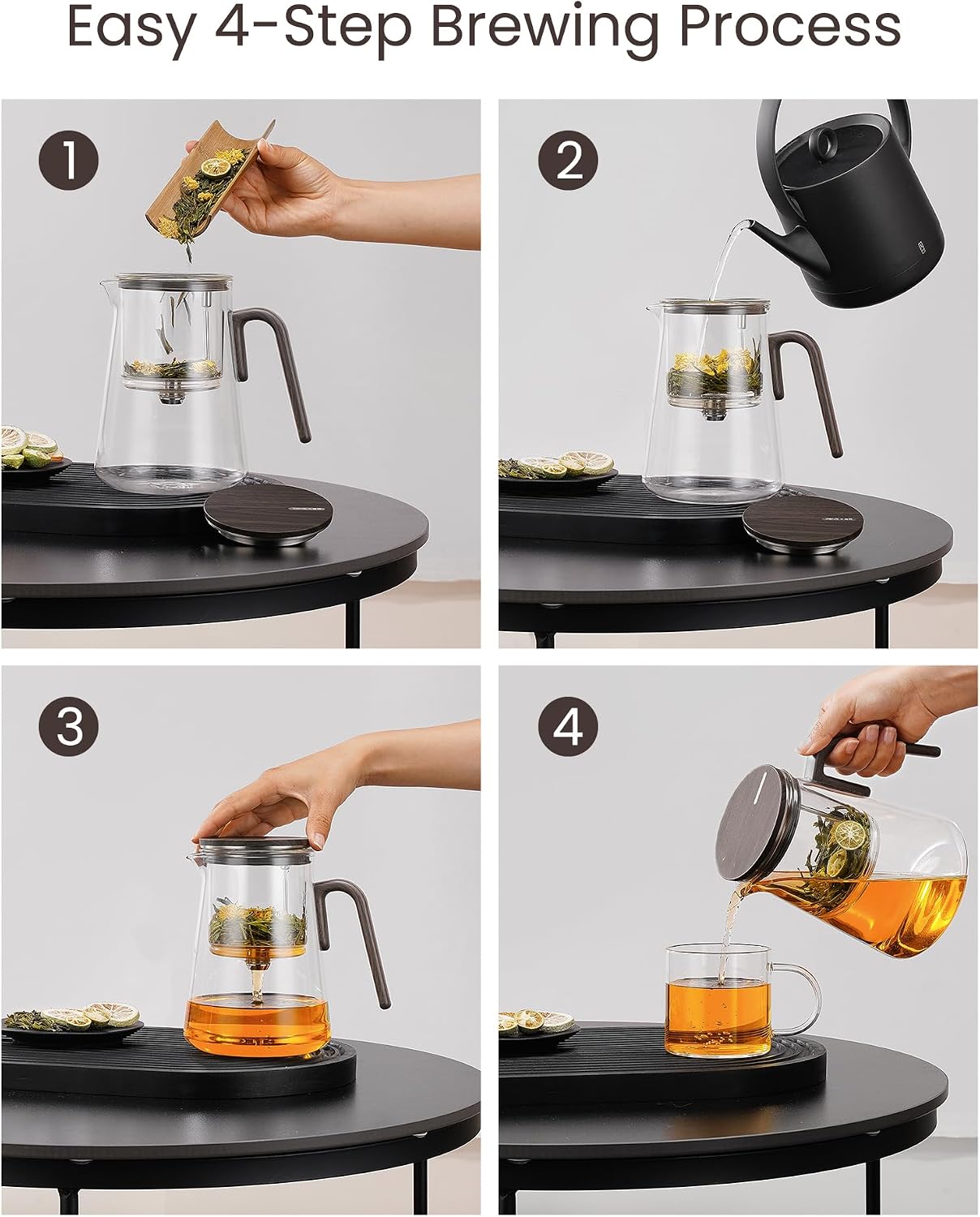 ZENS Magnetic Tea Pot, Enchanted Glass Teapot with Infuser and Magnetic Suction Lid for Mess-Free Loose Tea Diffusers, Walnut Wood Handle, Tea Lovers Gifts
