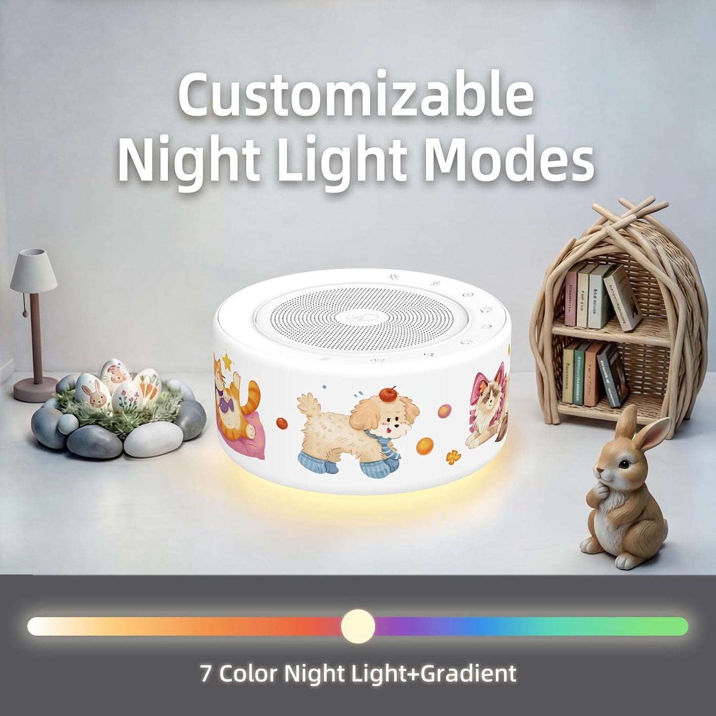 Kipcush White Noise Machine for Baby & Adults, 30 Soothing Sounds, Soft Non-Glare Nursery Lamp, 8 Color Night Lights, Memory Function (Angel V1 White, Standard)