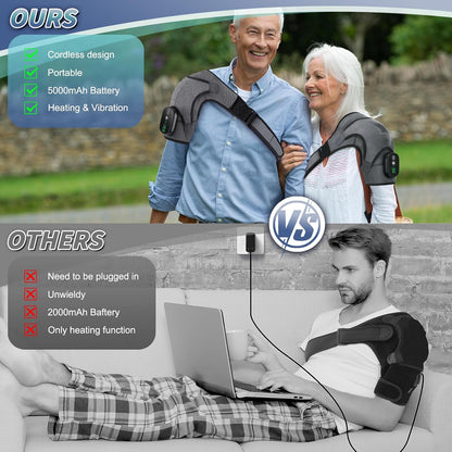 Cordless Heated Shoulder Brace with Vibration, 3 Heat & Massage Settings, Shoulder Heating Pad for Pain Relief, Adjustable Shoulder Warmer for Men and Women(Grey)