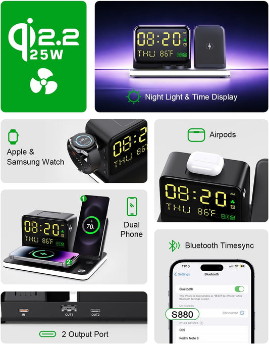 7-in-1 Wireless Charging Station 25W Qi2.2 Charger for Apple Samsung Device
