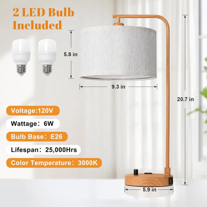 Innqoo Bedside Table Lamps for Bedroom Set of 2-Dimmable Nightstand Lamps with USB Port and Outlet,Modern Gold Lamps with Linen Shade,Tall Desk Lamps for Home Office Bedroom Living Room End Table