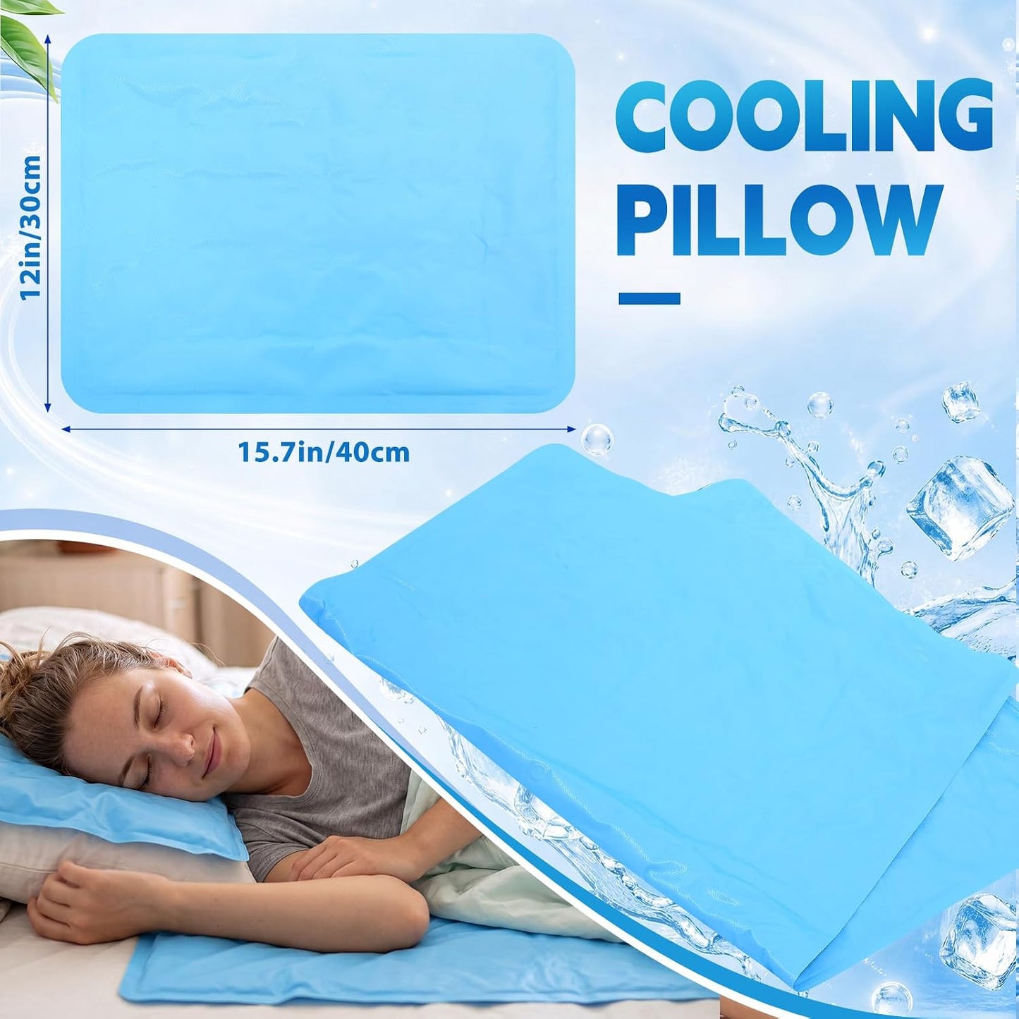 Novabright 2 Pcs Cooling Pad with Pillow Set Cold Mat Gel for Bed 47'' x 28'' Cooling Mattress Pad for Night Sweats, Hot Sleepers, Hot Flashes, Pain Relief, Summer Supplies(Simple,Sky Blue)