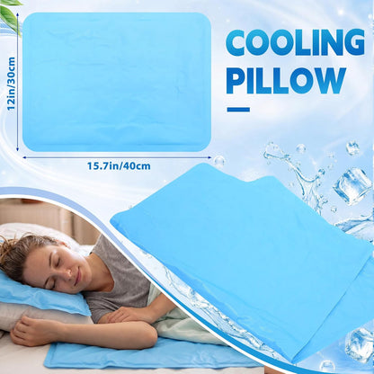 Novabright 2 Pcs Cooling Pad with Pillow Set Cold Mat Gel for Bed 47'' x 28'' Cooling Mattress Pad for Night Sweats, Hot Sleepers, Hot Flashes, Pain Relief, Summer Supplies(Simple,Sky Blue)