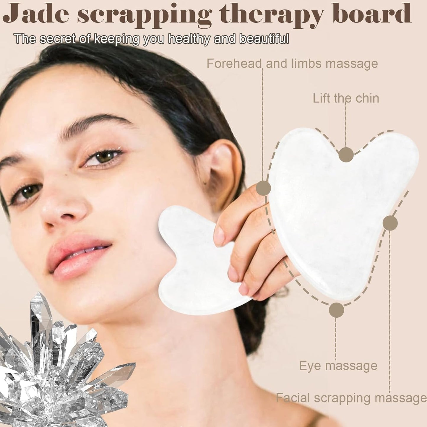Jade roller and gua sha, facial roller, women's skincare tool, self-care gift, face, eye, neck massager, relieves fine lines and wrinkles, aventurine, opal, rose quartz