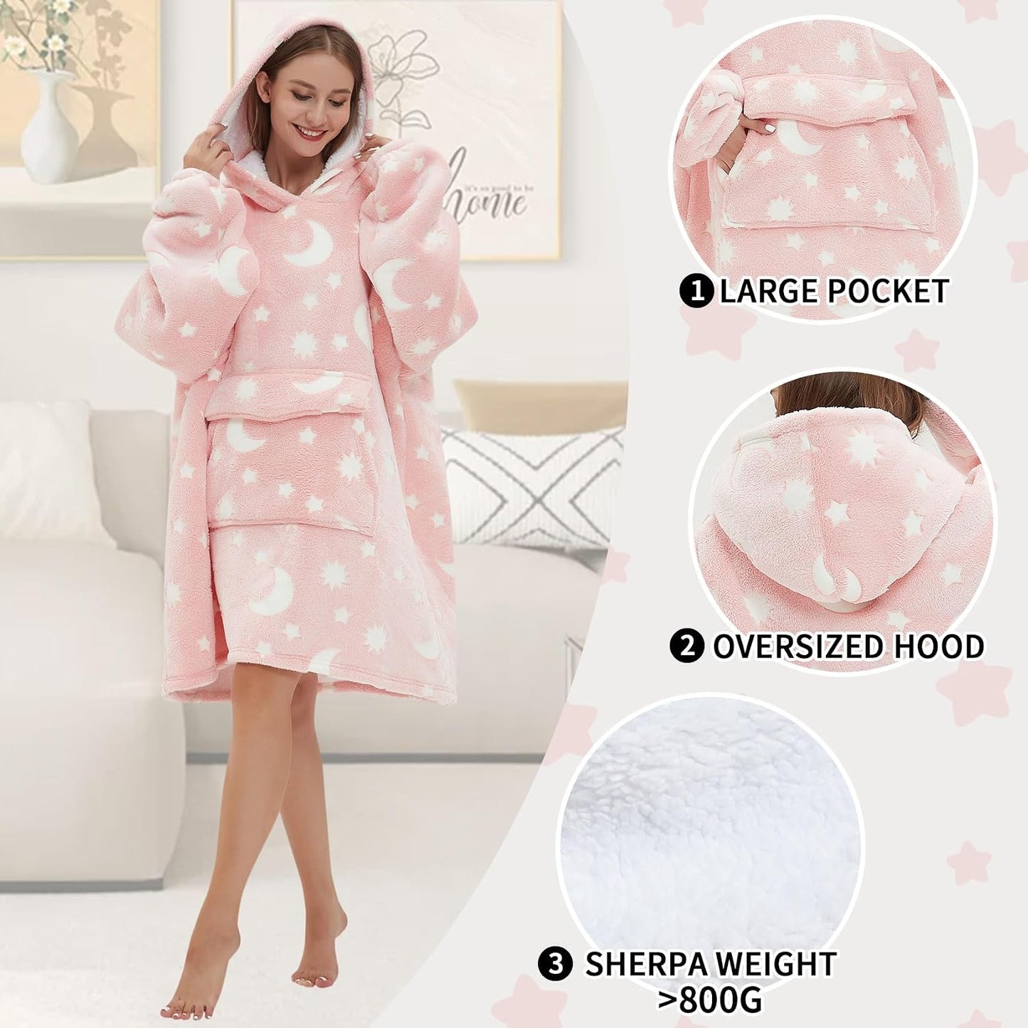 Mewkou Wearable Blanket Hoodie for Adult,Oversized Sherpa Fleece Blanket Hoodie for Women Men,Grey