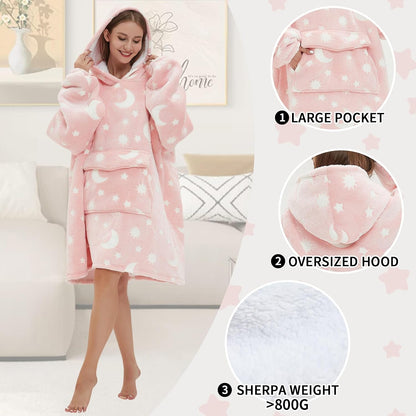Mewkou Wearable Blanket Hoodie for Adult,Oversized Sherpa Fleece Blanket Hoodie for Women Men,Grey