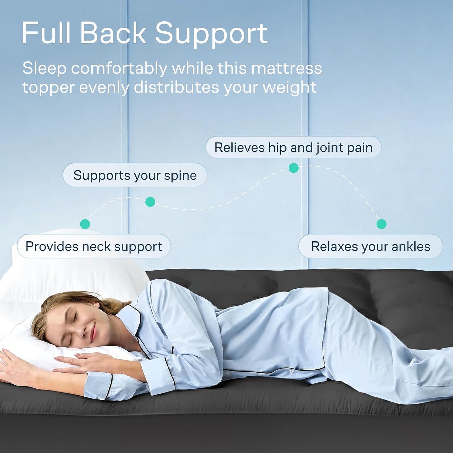 Niagara Sleep Solution Cloud-Like Queen Non-Slip Mattress Topper - 100% Cotton Top Mattress Pad for Back Pain Relief - Extra-Grip, Breathable & Naturally Cooling for Hot Sleepers, White
