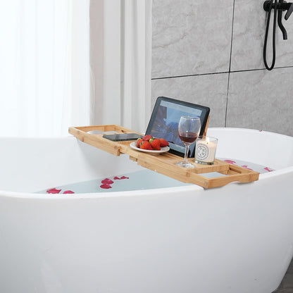 Utoplike Bamboo Bathtub Caddy Tray for Tub, Expandable Bath Table Trays