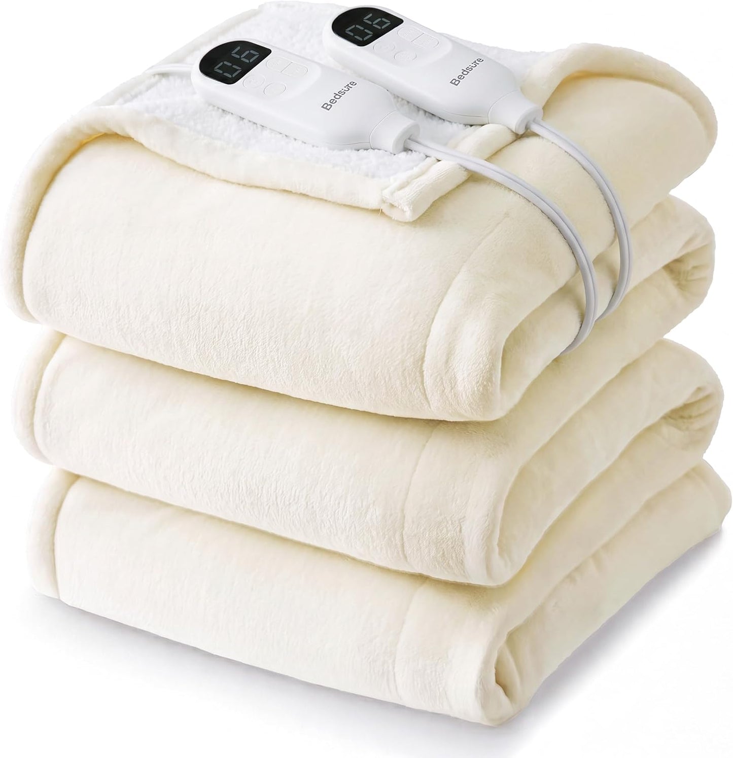 Bedsure Heated Blanket Throw Blanket with Preheat Function - Fast Heating Electric Blanket, Soft Flannel Throw with 6 Time Settings(Up to 10H), 6 Heating Settings, Gifts for Grandma (50"x60", Cream)
