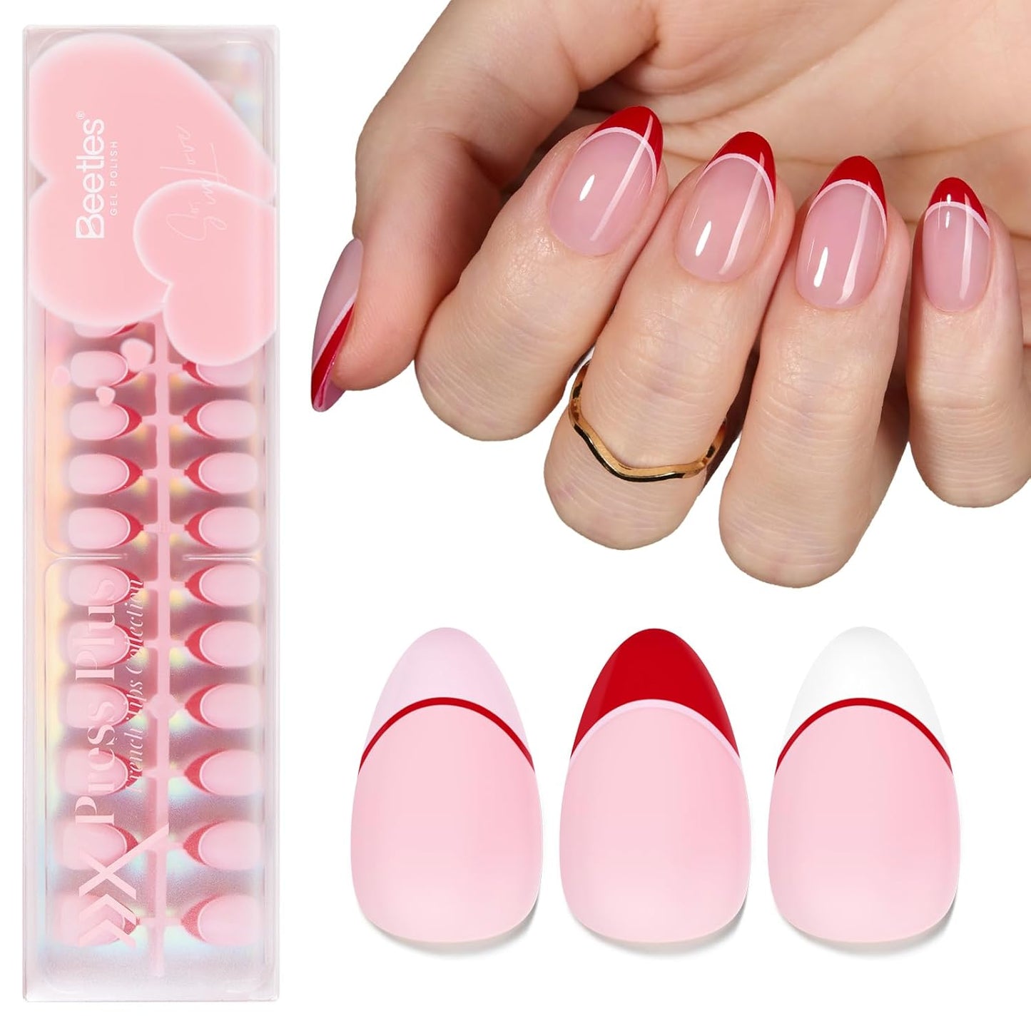Beetles Press On Nail Kit-Short Square French Tip Press On Nails, 150Pcs Pink French Nail Tips with Nail Glue & Remover Builder Top Coat Nail Lamp, All-in-One DIY Fake Nails Gift for Women