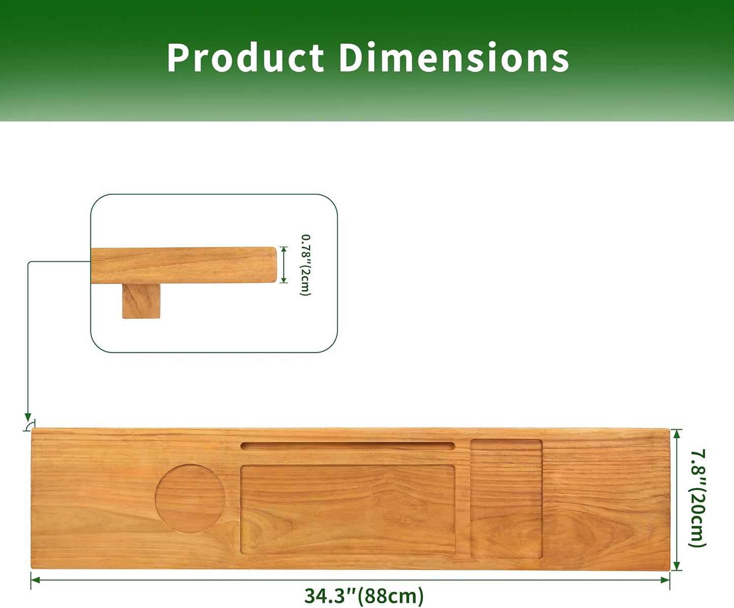 VaeFae Teak Bathtub Tray, Wooden Bath Caddy for Bathtub, Bath Tub Wood Table for Tub