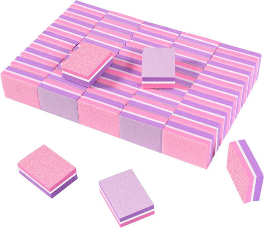 CGBE Nail Buffer (50 Pack), Buffer Block Nail File 100/180 Grit, Mini Nail Buffers Block Sponge Double Sided Nail File for Acrylic Nails Manicure Tools (Pink-Purple)
