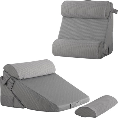 Bedluxe Wedge Pillow Headboard, 3PCS Orthopedic Bed Wedge Pillows Set for After Surgery, Adjustable Pillow Wedge for Acid Reflux&Back Pain Relief, Sleeping, Back Pillow for Bed Sitting Up, White/Grey