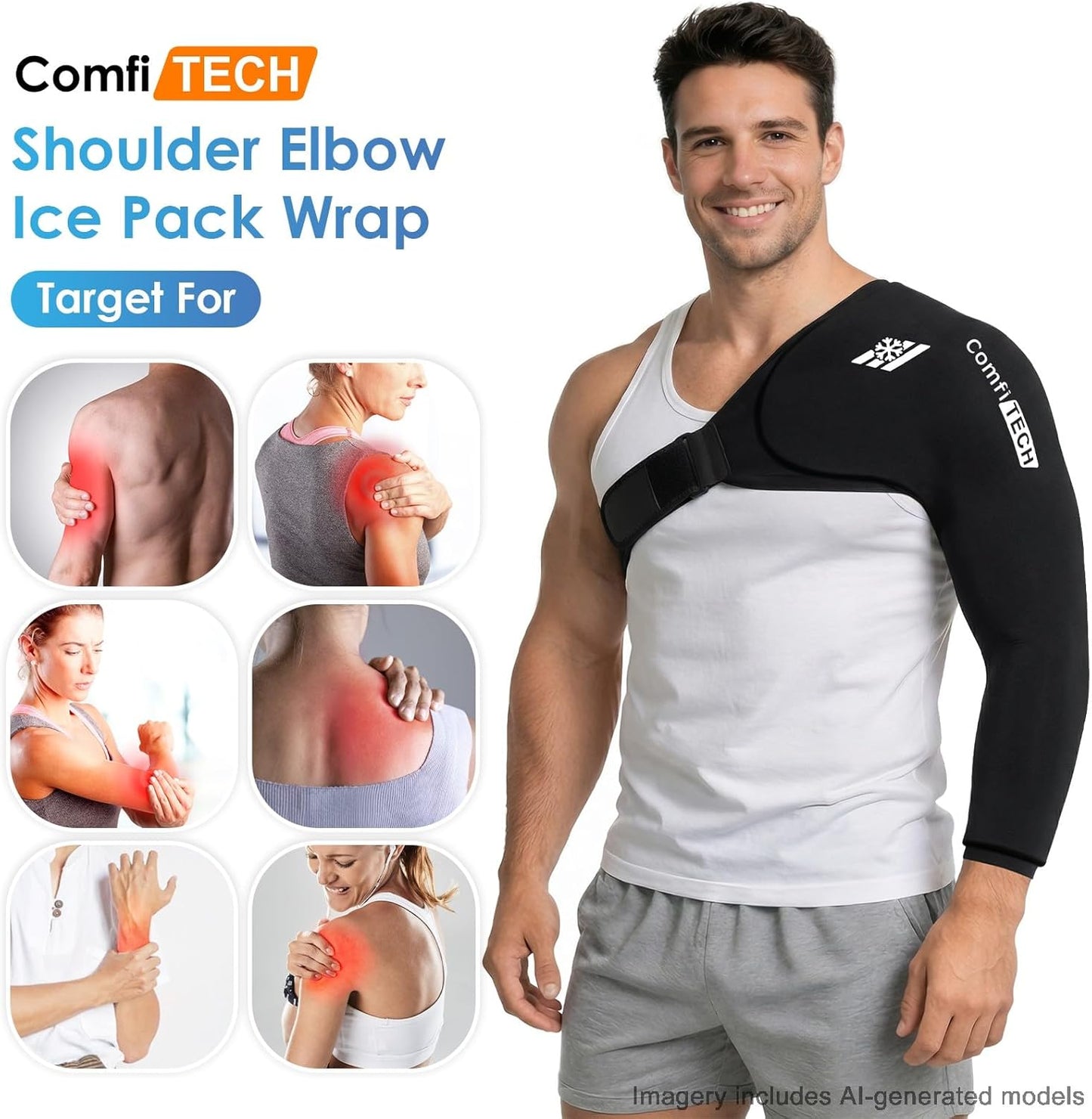 ComfiTECH Shoulder Arm Ice Pack Wrap for Pitchers & Volleyball Players, Reusable Ice Pack for Shoulder & Elbow & Arm Cooling, Adjustable Ice Arm Sleeve for Post-Training Recovery & Muscle Comfort, S