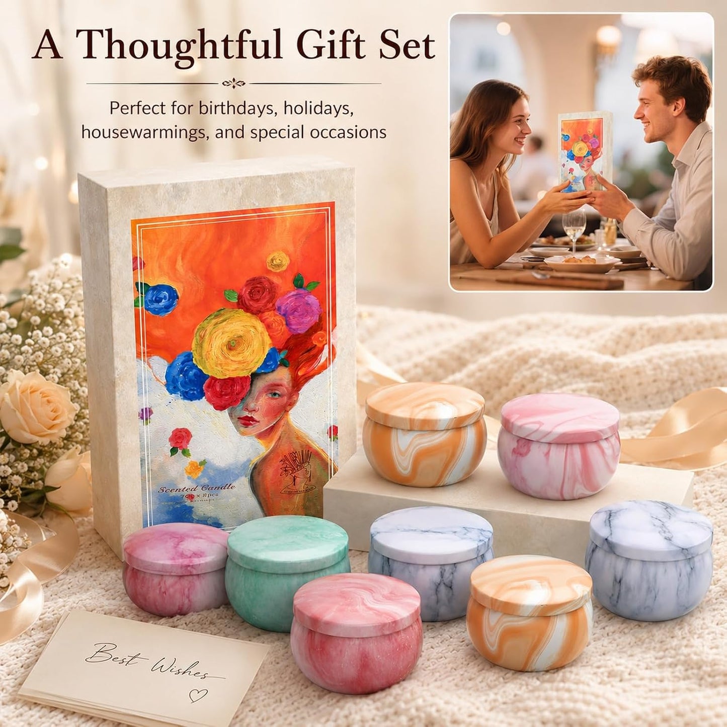 Scented Candles Gift Set for Women, 4 Pack Soy Wax Candles in Classic Bohemian Tins, Aromatherapy Candle Set, Birthday Gifts for Mom, Thank You Gifts