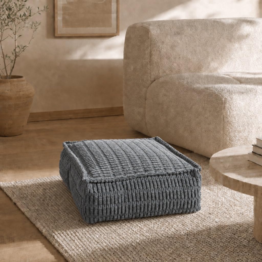 Stuffed Pouf Ottoman Soft Touch Poufs with Foam Chunk Filling Furry and Fluffy Detachable Pouf Foot Stool Storage Ottoman Floor Poufs Foot Rest for Living Room (Caramel, Round)