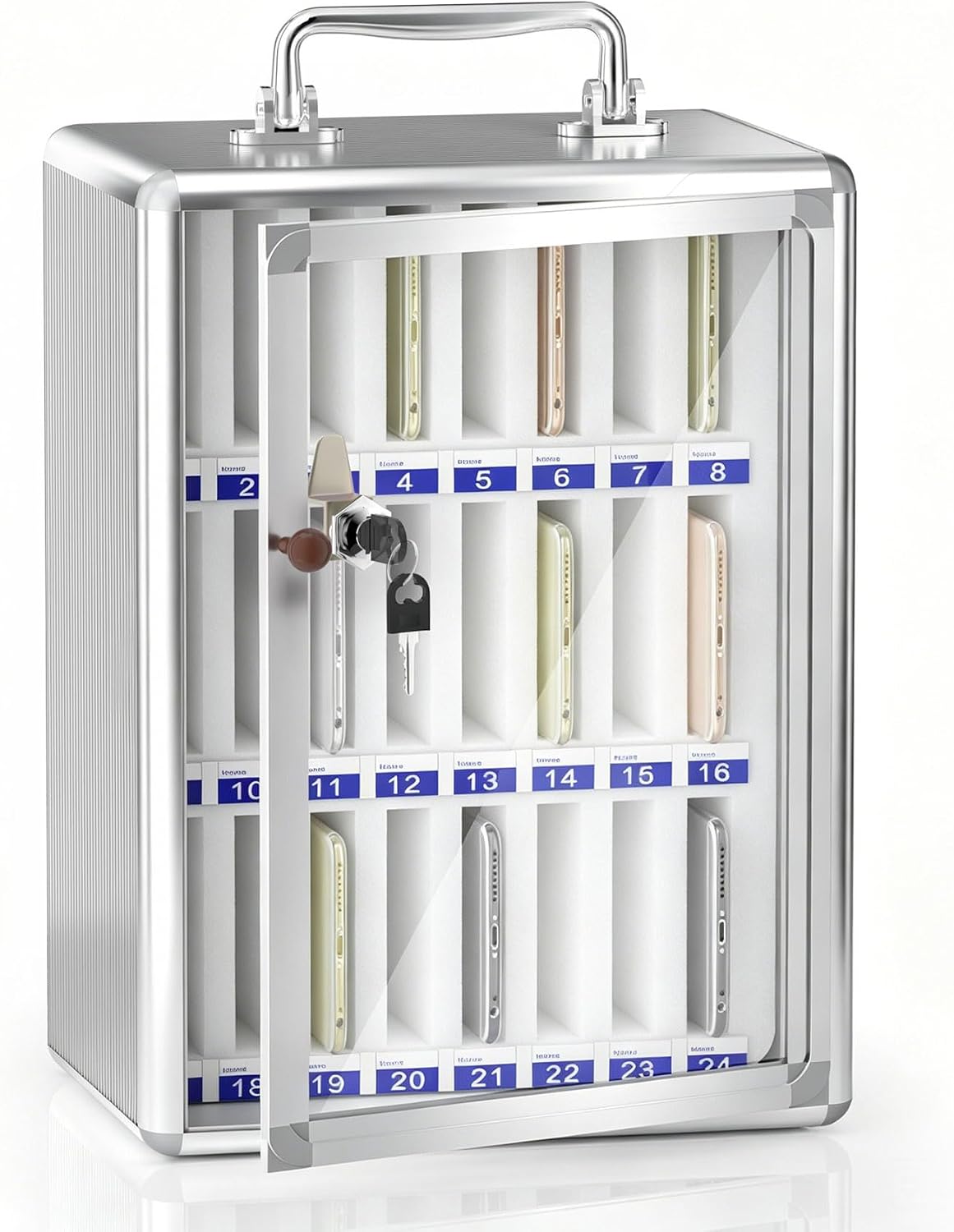 Loghot Aluminum Alloy Pocket Chart Cell Phones Storage Cabinet for Cell Phones, Wall-Mounted Cell Phone Locker Phone Holder with Lock for Classroom, Office, Can be Carried by Hand (36 Slots)
