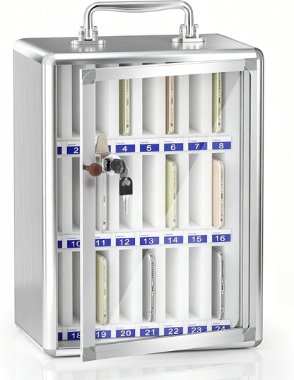 Loghot Aluminum Alloy Pocket Chart Cell Phones Storage Cabinet for Cell Phones, Wall-Mounted Cell Phone Locker Phone Holder with Lock for Classroom, Office, Can be Carried by Hand (36 Slots)