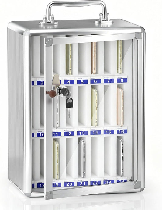 Loghot Aluminum Alloy Pocket Chart Cell Phones Storage Cabinet for Cell Phones, Wall-Mounted Cell Phone Locker Phone Holder with Lock for Classroom, Office, Can be Carried by Hand (36 Slots)