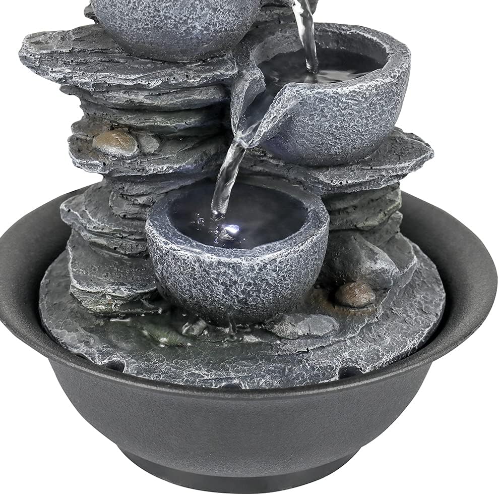 8.3” H Indoor Zen Tabletop Water Fountain, Rock Cascading Waterfall with Spinning Crystal Ball & LED Light for Home Office Decor