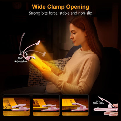 Gritin 19 LED Rechargeable Book Light for Reading in Bed with Memory Function- Eye Caring 3 Color Temperatures,Stepless Dimming Brightness,90 Hrs Runtime Lightweight Clip on Light for Book Lovers