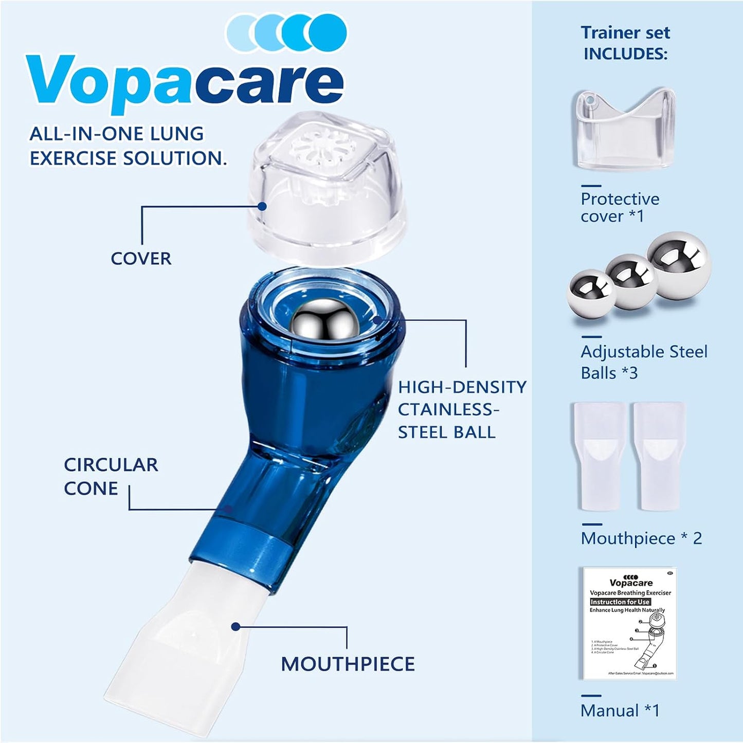Flutter Valve Breathing Exercise Device for Lungs, Mucus Removal Device, Adjustable Resistance Breathing Trainer, Portable Lung Exerciser for Mucus Clearance
