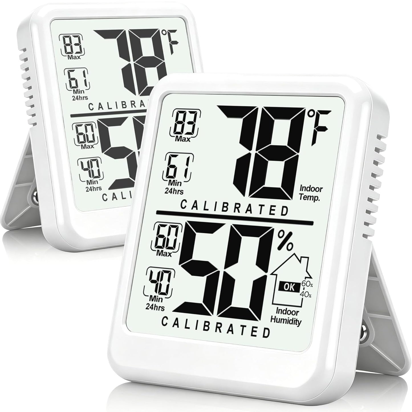 Antonki 2-Pack Room Thermometer, Digital Small Hygrometer Indoor Thermometer Humidity Gauge, Temperature Humidity Meter with Max/Min Record Monitor Sensor for Home, Plants - Battery Included