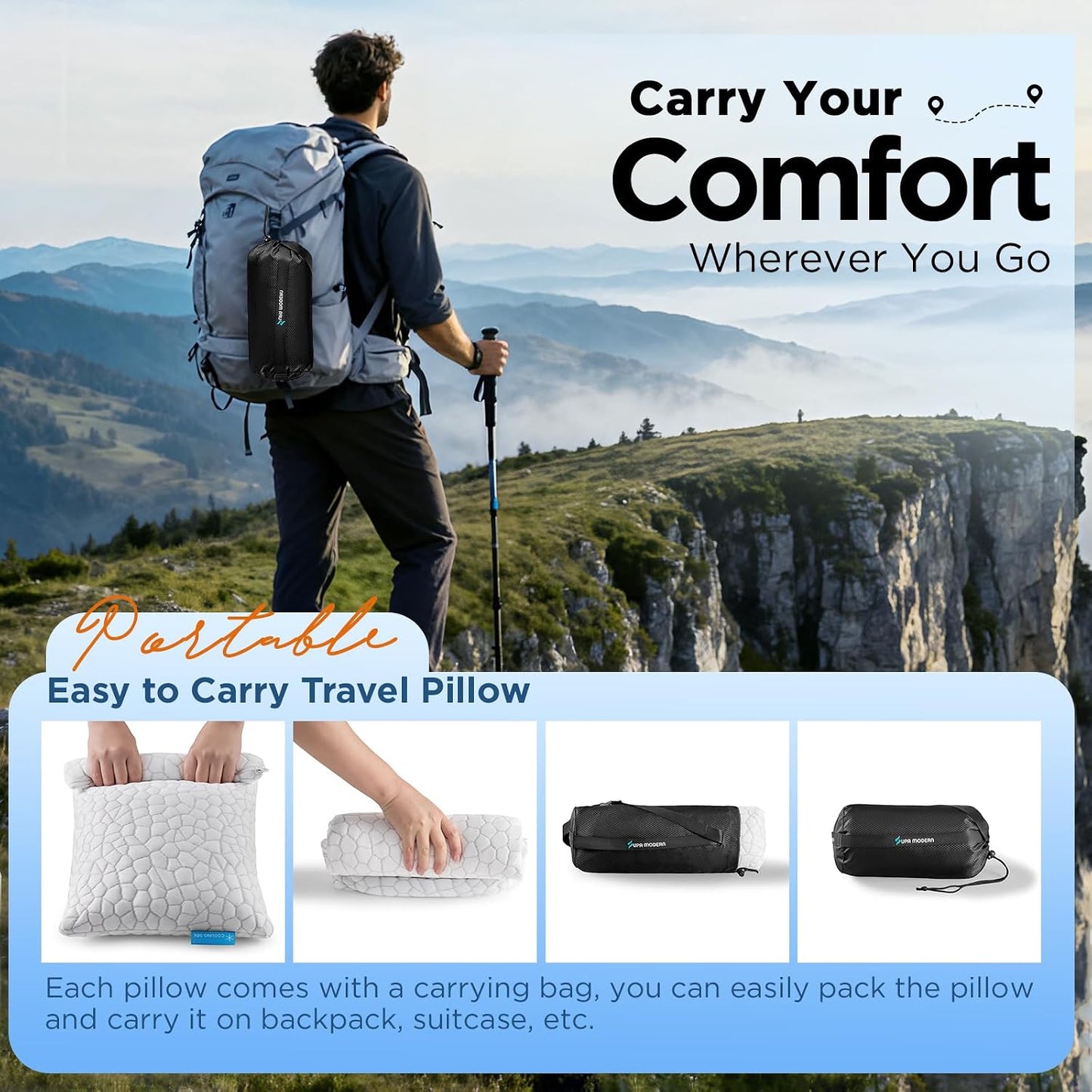 SUPA MODERN Cooling Pillow Queen Size Set of 2, CertiPUR-US Shredded Memory Foam Pillows for Sleeping, Cool Bed Pillows for Hot Sleepers, Adjustable Firm Pillow for Side,Back,Stomach Sleepers
