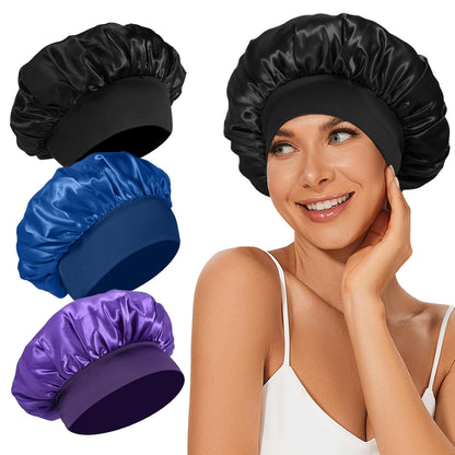 4Pcs Satin Bonnet Silk Bonnet, Hair Bonnet for Sleeping | Elastic Wide Band Silk Sleep Cap, Soft and Breathable, Black Red Purple Gold