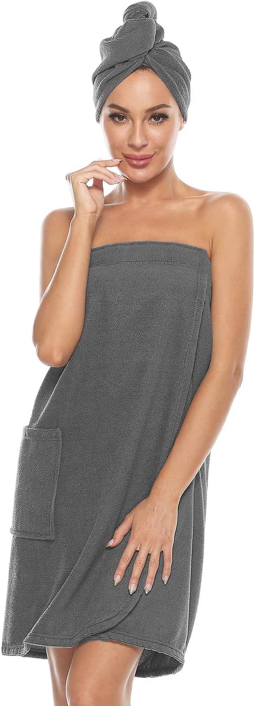 Kniffi Women's Spa Wrap & Hair Towel Body Wrap Adjustable Closure Bathrobe