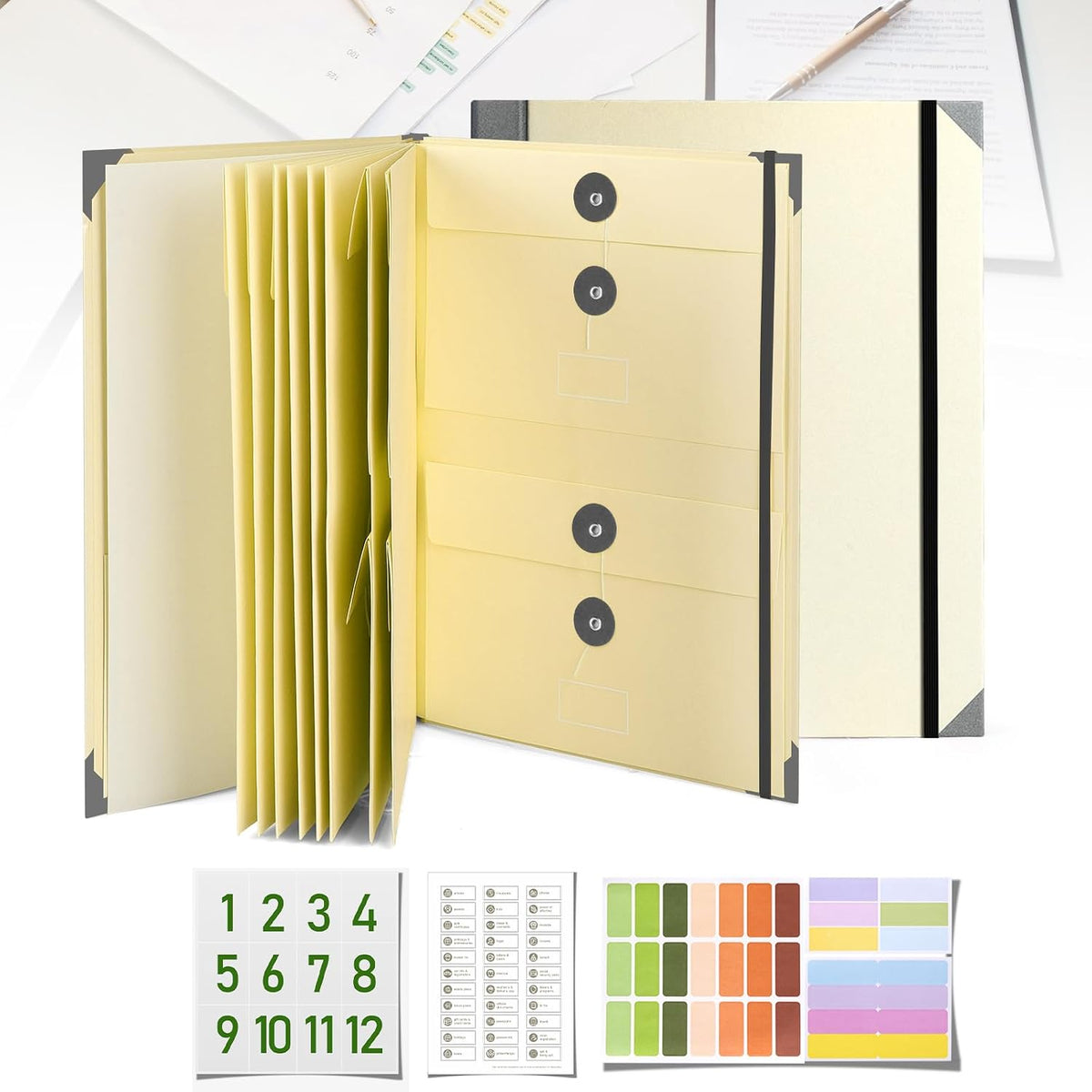 Document Organizer, File Folder with Labels and Pockets, Expanding Storage Folder for Important Papers, Emergency Binder, Birth Certificates and Letters, Ideal for Home Files Organization (Blue)