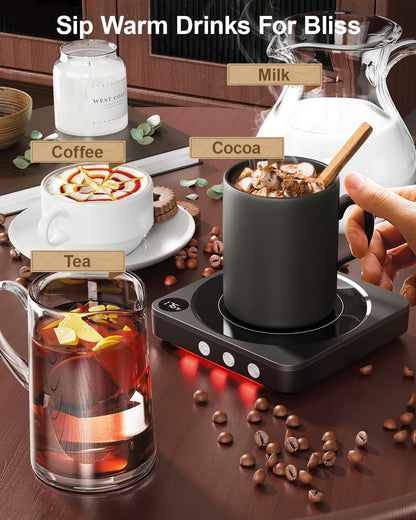 House Gem Coffee Mug Warmer for Desk, Candle Warmer Plate, 12H Timer, Wood
