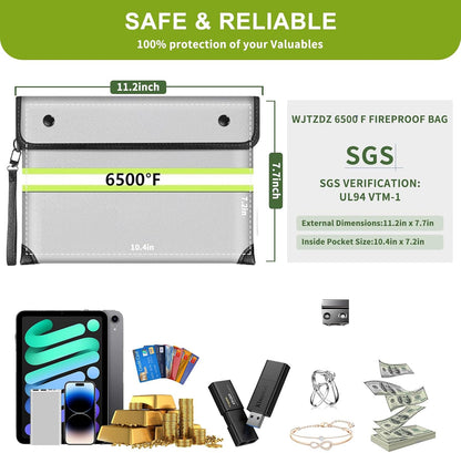 Upgraded Fireproof Money Bag,10 Layers of Heat Insulated Materials 6500°F