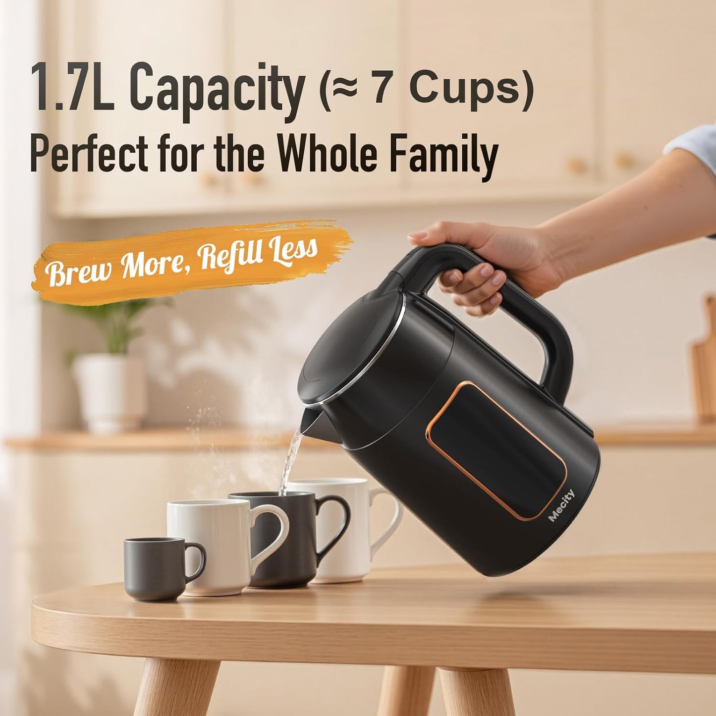 Mecity Electric Kettle 1.7L Touch Screen Temperature Control Water Boiler, No Plastic Contact with Water. 6 Preset Temperature Programs, 2 Hours Keep Warm, Auto Shut Off, Dark Grey