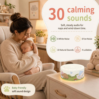 Kipcush White Noise Machine for Baby & Adults, 30 Soothing Sounds, Soft Non-Glare Nursery Lamp, 8 Color Night Lights, Memory Function (Angel V1 White, Standard)
