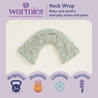 warmies Microwavable Neck & Shoulder Wrap - Weighted Neck Wrap - Microwavable Heat Pack for Shoulders - Chillable Heating Pad with Lavender for Aches & Pain - Marshmallow Gray, 19 x 5 x 3 in, 2 lb