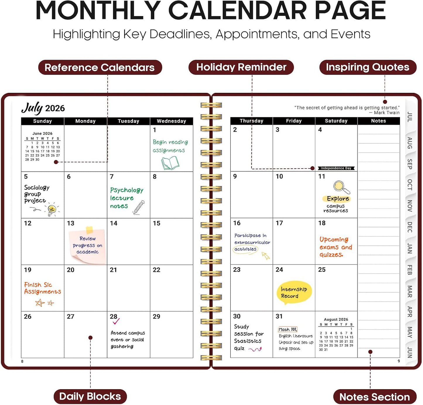 Planner 2026-2027, 8.5" x 11" Weekly and Monthly Academic Year Planner Calendar, July 2026 - June 2027, Hardcover Large School Planning Agenda With Tabs, Perfect for School & Office Supplies, A4, Green